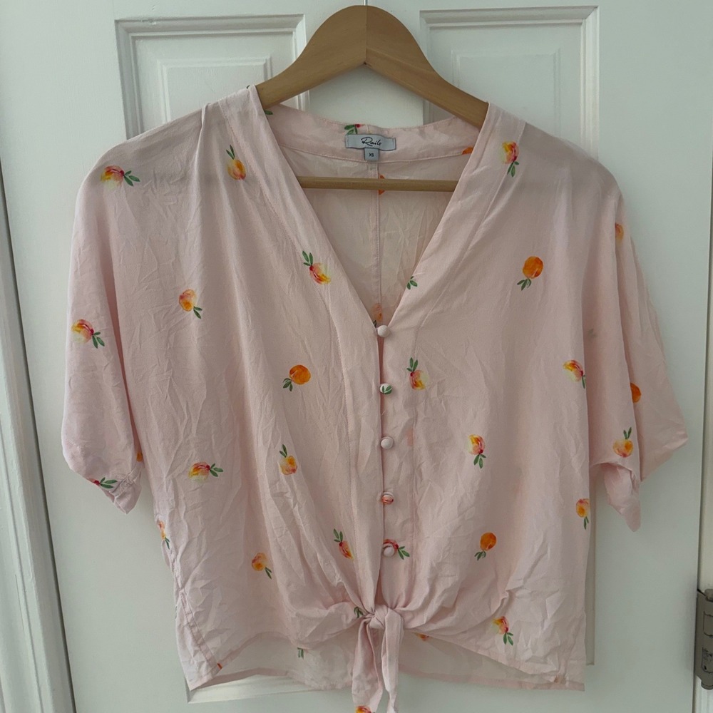 Rails‎ Peach Print Tie Front Blouse Light Pink XS Relaxed Lightweight Summer Top